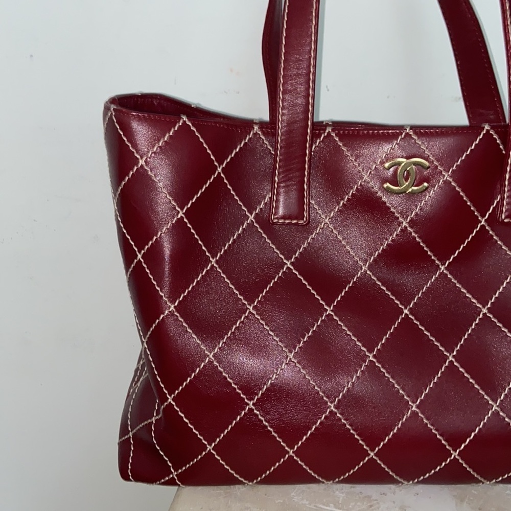 CHANEL Wild Stitch Burgundy Tote Bag 1/1 rare find UNI Vintage​​​ - Picture 3 of 7